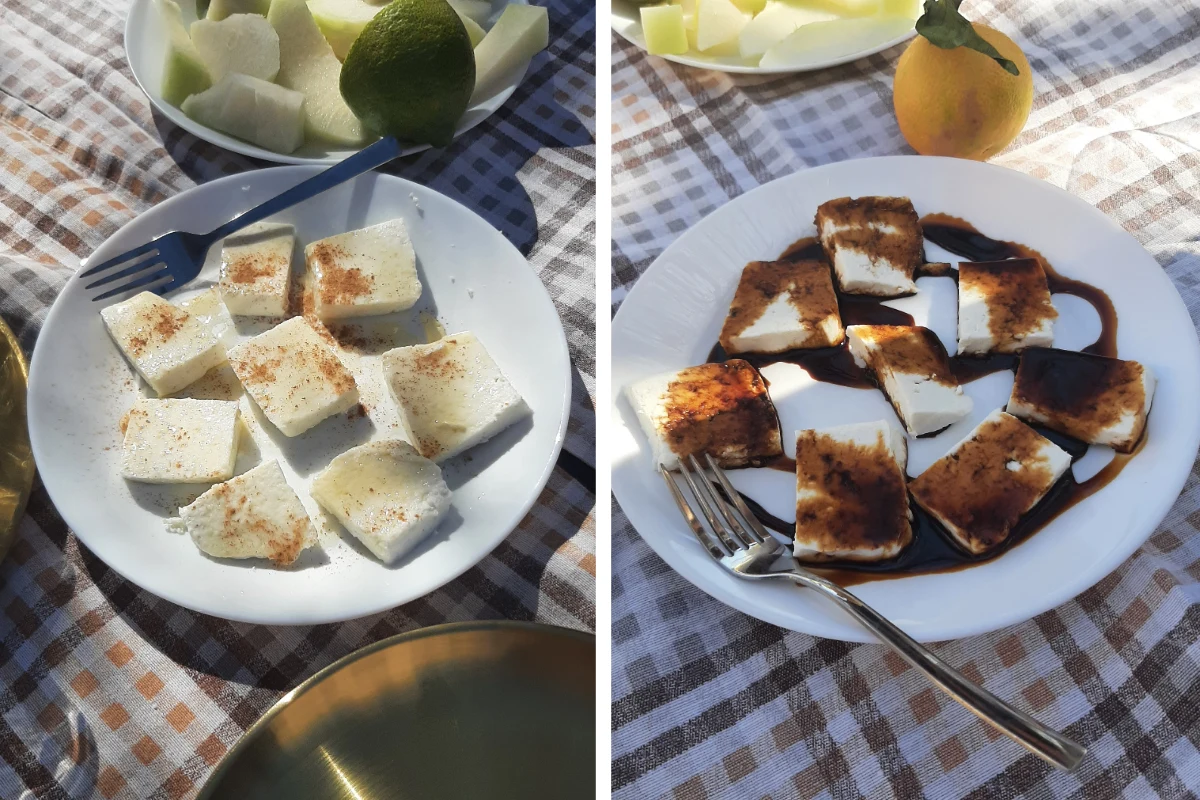 Ser anari z miodem i cynamonem oraz z syropem z karobu Ser anari z miodem i cynamonem oraz z syropem z karobu