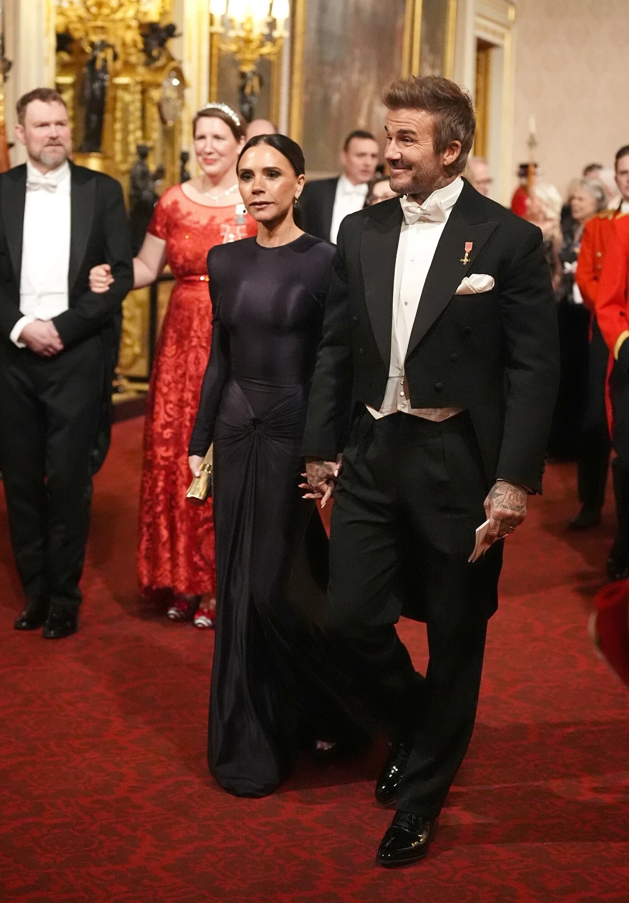 David i Victoria Beckhamowie na bankiecie w pałacu Buckingham David i Victoria Beckhamowie na bankiecie w pałacu Buckingham