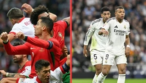 Po lewej kadr ze spotkania Polska - Portugalia. Po prawej Kylian Mbappe i Jude Bellingham w barwach Realu Madryt