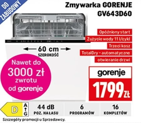 Zmywarka do zabudowy Gorenje