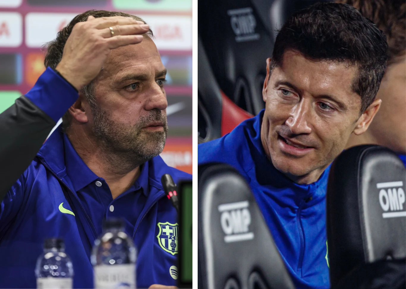 FC Barcelona. Na zdjęciu trener Hansi Flick oraz polski napastnik Robert Lewandowski FC Barcelona. Na zdjęciu trener Hansi Flick oraz polski napastnik Robert Lewandowski