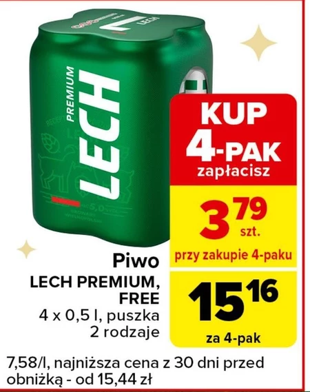 Lech Premium Piwo jasne 2 l (4 x 0,5 l)