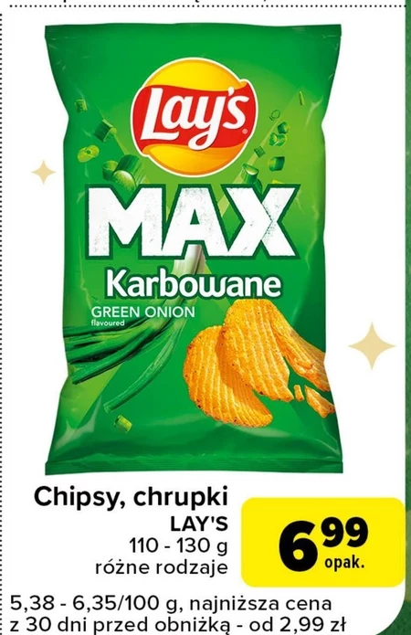 Lay's Max Chipsy ziemniaczane karbowane o smaku zielonej cebulki 120 g