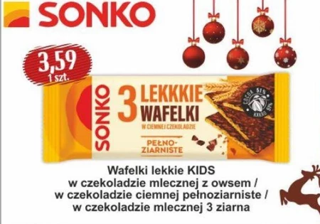 Sonko Lekkie wafelki pełnoziarniste w ciemnej czekoladzie 36 g (3 sztuki)