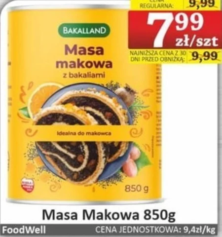 Bakalland Masa makowa z bakaliami 850 g 