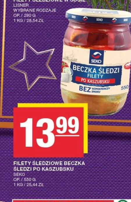 SEKO Beczka śledzi Filety po kaszubsku 550 g