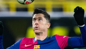 Robert Lewandowski w barwach FC Barcelona w meczu Ligi Mistrzów z Borussią Dortmund
