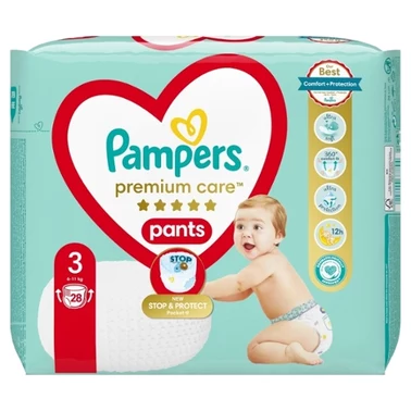 Pampers Premium Care Pieluchomajtki, rozmiar 3, 28 pieluszek, 6kg-11kg - 1