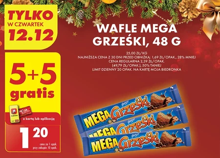 Grześki Mega Wafel przekładany kremem kakaowym w czekoladzie mlecznej 48 g