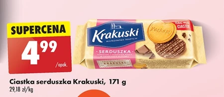 Krakuski Serduszka Herbatniki z dodatkiem masła w czekoladzie mlecznej 171 g