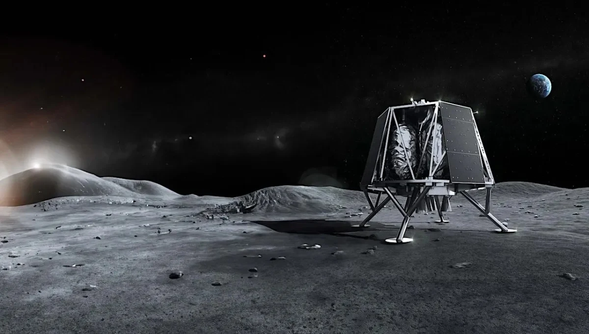 Wizja artystyczna lądownika księżycowego firmy ispace. Wizja artystyczna lądownika księżycowego firmy ispace.