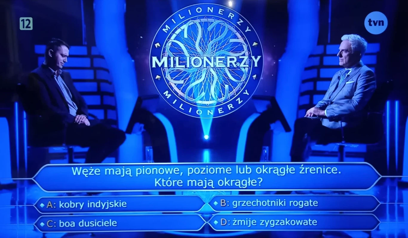Pytanie o źrenice węży w "Milionerach"