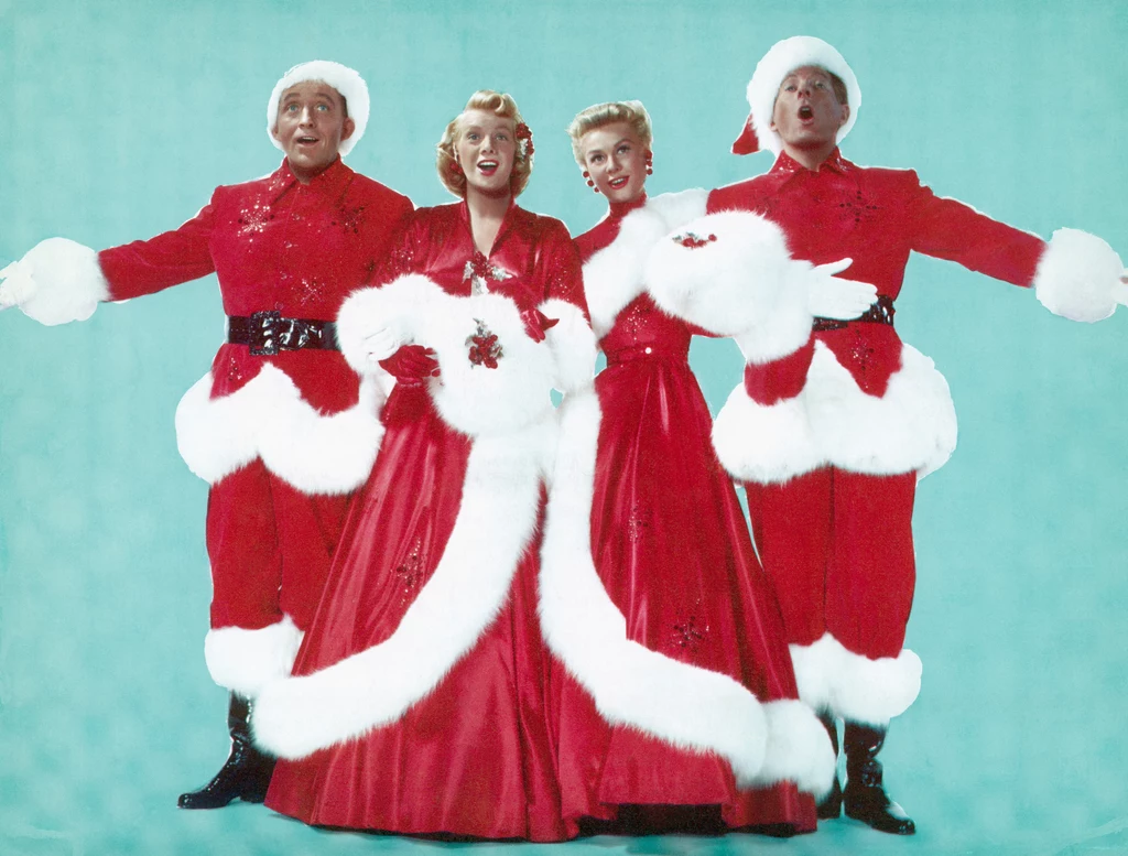 Bing Crosby, Rosemary Clooney, Vera Ellen i Danny Kaye na planie "White Christmas" 1954