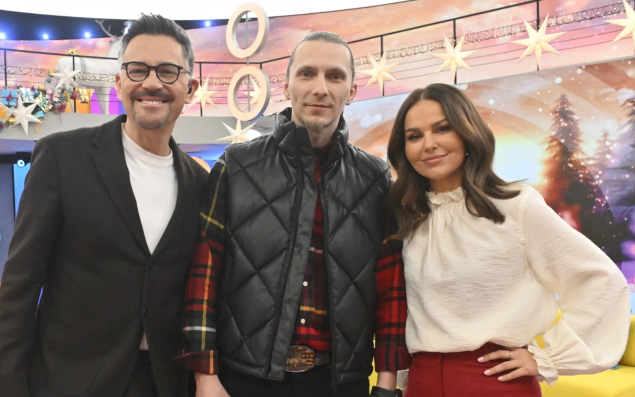 Dariusz Szlagor oraz prowadzący ''halo tu polsat''