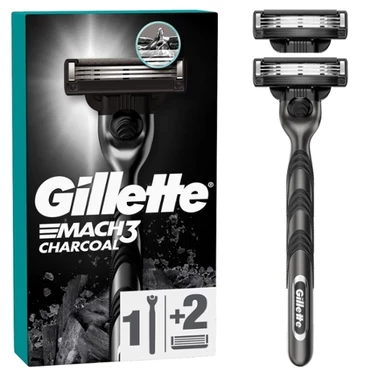 Gillette Mach3 Charcoal Maszynka do golenia dla mężczyzn, 1 maszynka Gillette, 2 ostrza wymienne - 0