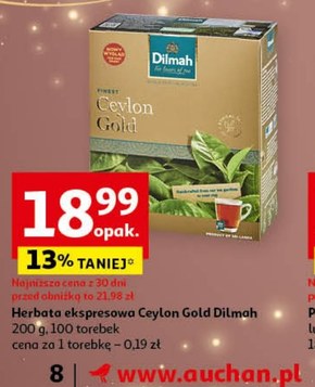 Dilmah Finest Ceylon Gold Klasyczna czarna herbata 200 g (100 x 2 g) niska cena