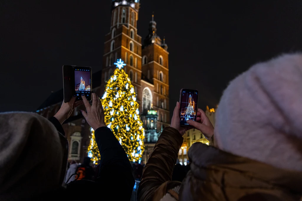 Krakowska choinka przyciąga tłumy ludzi - zarówno mieszkańców miasta, jak i przyjezdnych