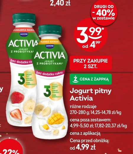 Activia Jogurt bez dodatku cukru truskawka banan 270 g
