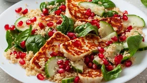 Orzeźwiająca sałatka z halloumi i granatem. Idealna, gdy masz gości