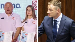 Grzegorz Nowaczek, prezes Polskiego Związku Bokserskiego i Julia Szeremeta (z lewej), która pragnie w Los Angeles w 2028 roku wywalczyć złoty medal olimpijski. Obok minister sportu i turystyki Sławomir Nitras
