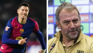 FC Barcelona. Na zdjęciu Robert Lewandowski oraz Hansi Flick