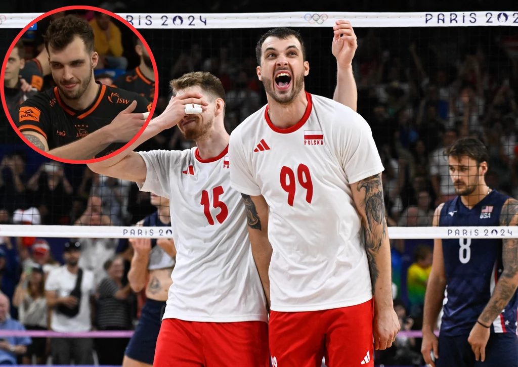 Norbert Huber (pierwszy z prawej) w meczu Jastrzębskiego Węgla zaliczył wpadkę (w kółeczku)