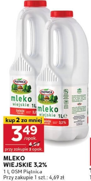 Piątnica Mleko wiejskie świeże 3,2% 1 l niska cena