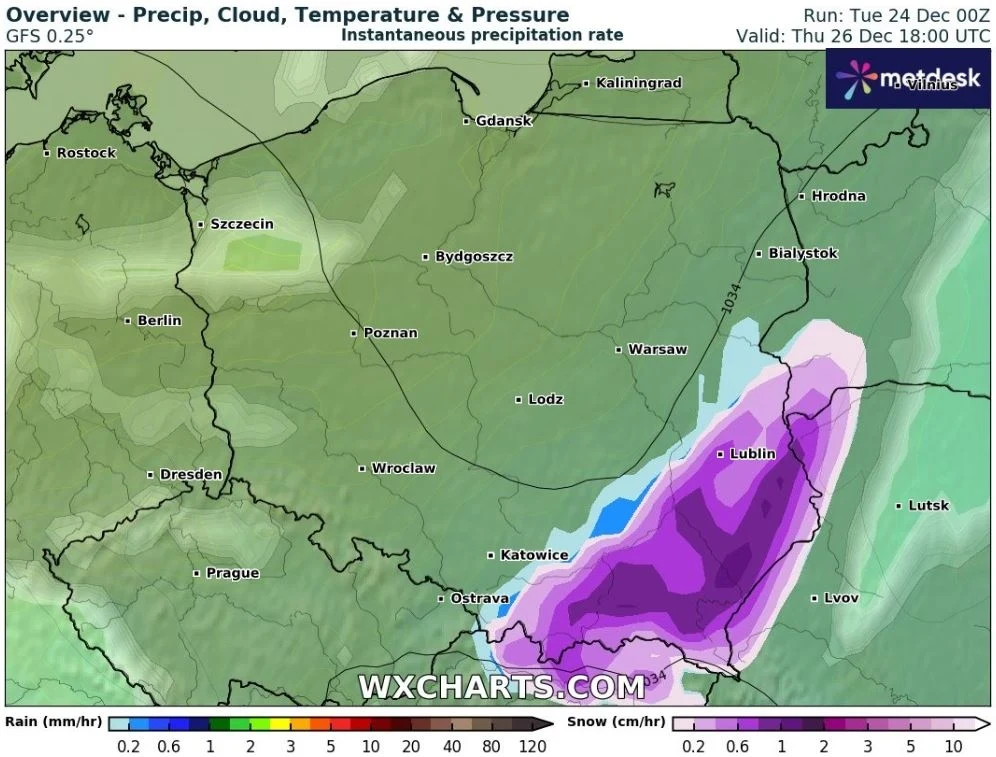 26 grudnia spore opady śniegu pojawią się przede wszystkim na południu. W reszcie kraju będzie padać głównie deszcz lub deszcz ze śniegiem 26 grudnia spore opady śniegu pojawią się przede wszystkim na południu. W reszcie kraju będzie padać głównie deszcz lub deszcz ze śniegiem