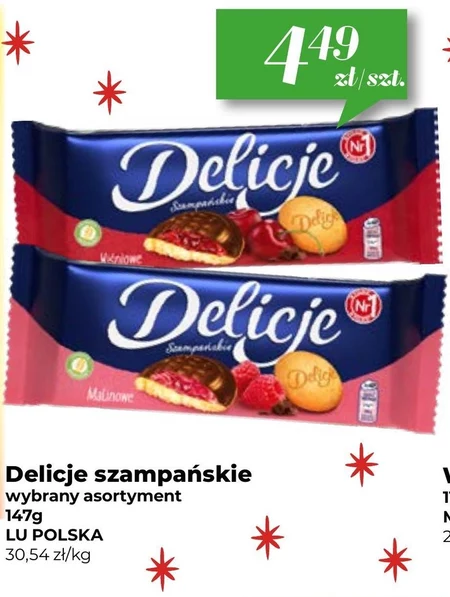 Delicje Szampańskie Biszkopty z galaretką wiśniową oblewane czekoladą 147 g
