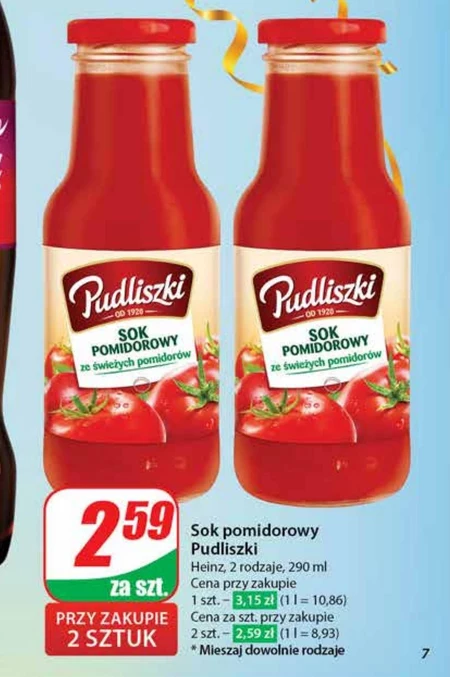 Pudliszki Sok pomidorowy ze świeżych pomidorów 290 ml