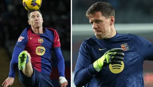 FC Barcelona. Na zdjęciu Robert Lewandowski i Wojciech Szczęsny