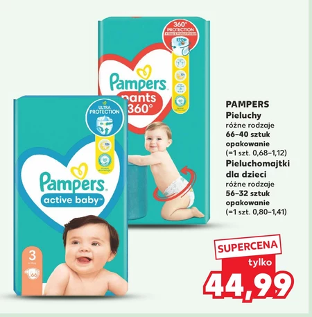 Pieluchomajtki Pampers Active Baby, rozmiar 4, pieluszki 66, 9kg-15kg