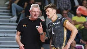 Trener Mariusz Sordyl i rozgrywający Lukas Kampa w barwach Trefla Gdańsk