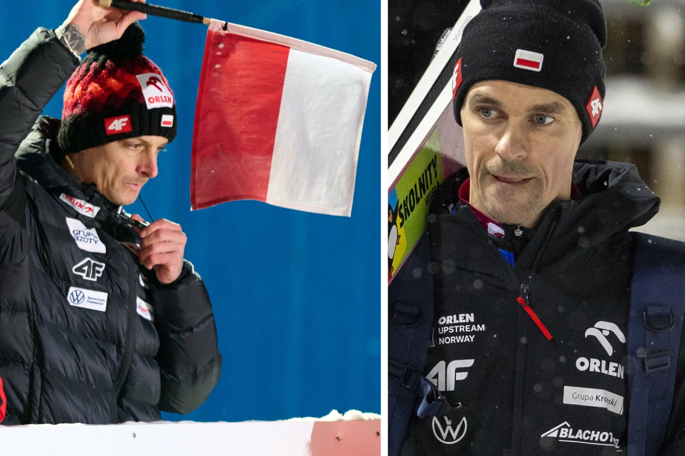 Skoki narciarskie. Na zdjęciu Thomas Thurnbichler oraz reprezentant Polski Piotr Żyła