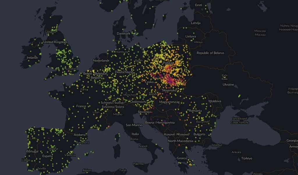 W Polsce znów zagościł smog. Jesteśmy czerwoną plamą na mapie Europy