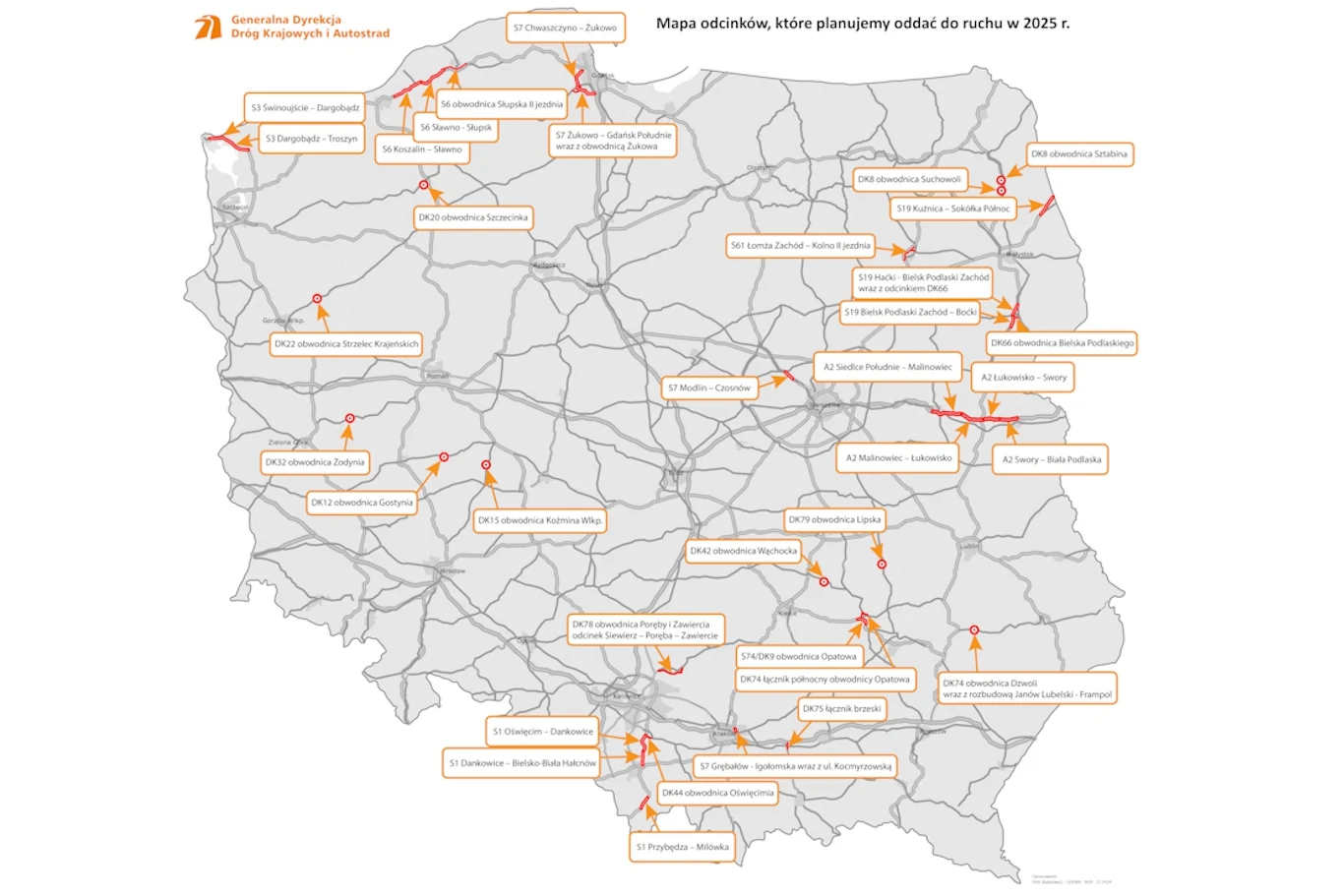 Mapa dróg, których budowa zakończy się w 2025 roku