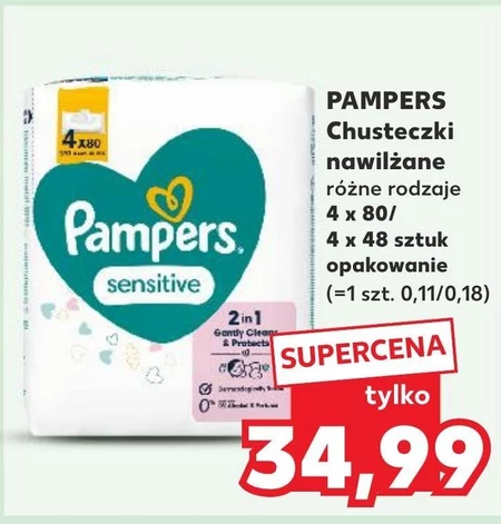 Pampers Sensitive Chusteczki nawilżane dla dzieci, 4 opakowania = 320 chusteczek