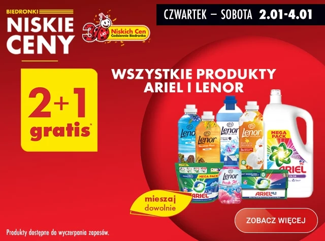 Produkty do prania Ariel i Lenor za darmo w Biedronce. Dzięki tej gratisowej promocji zaoszczędzisz kilkadziesiąt złotych!