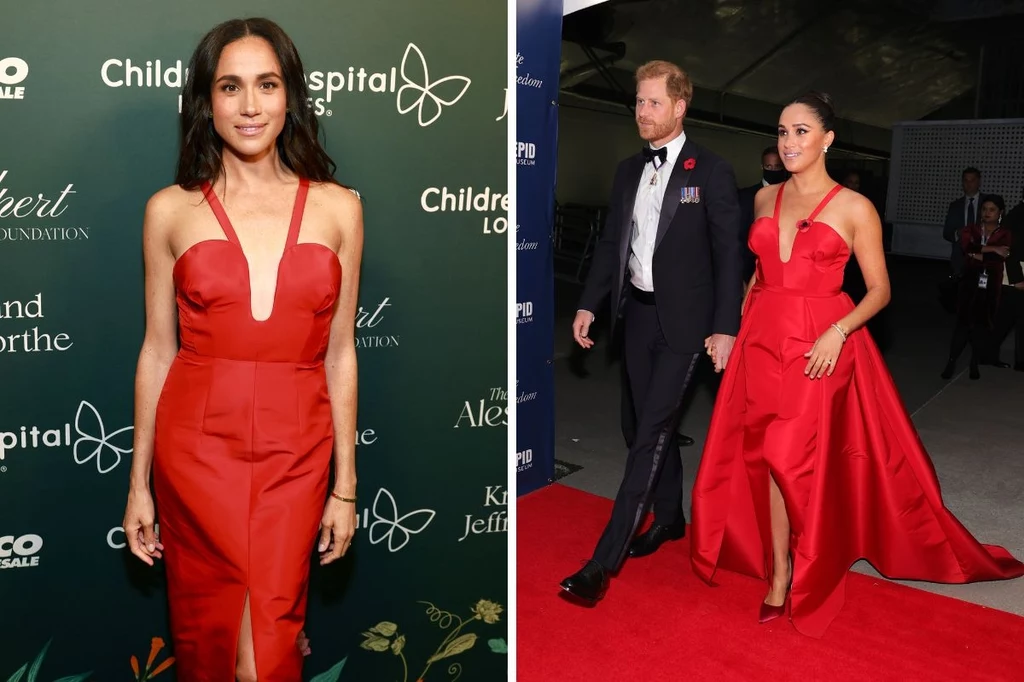 Meghan Markle założyła na galę Children's Hospital Los Angeles przerobioną czerwoną suknię, którą księżna miała na sobie w 2021 roku