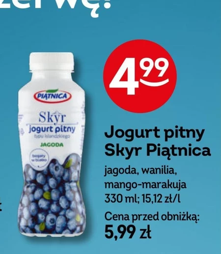 Piątnica Skyr jogurt pitny typu islandzkiego jagoda 330 ml