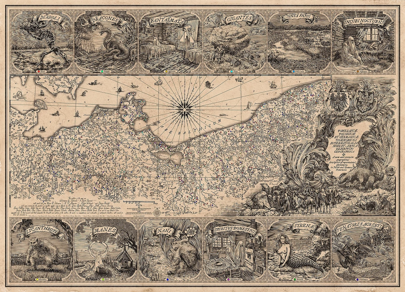 Mapa przedstawiająca postaci z legend Pomorza i Meklemburgii