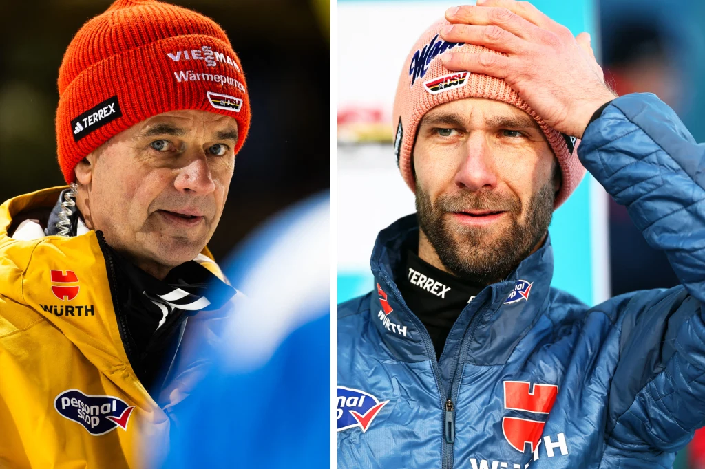 Trener Niemców Stefan Horngacher i skoczek narciarski Pius Paschke