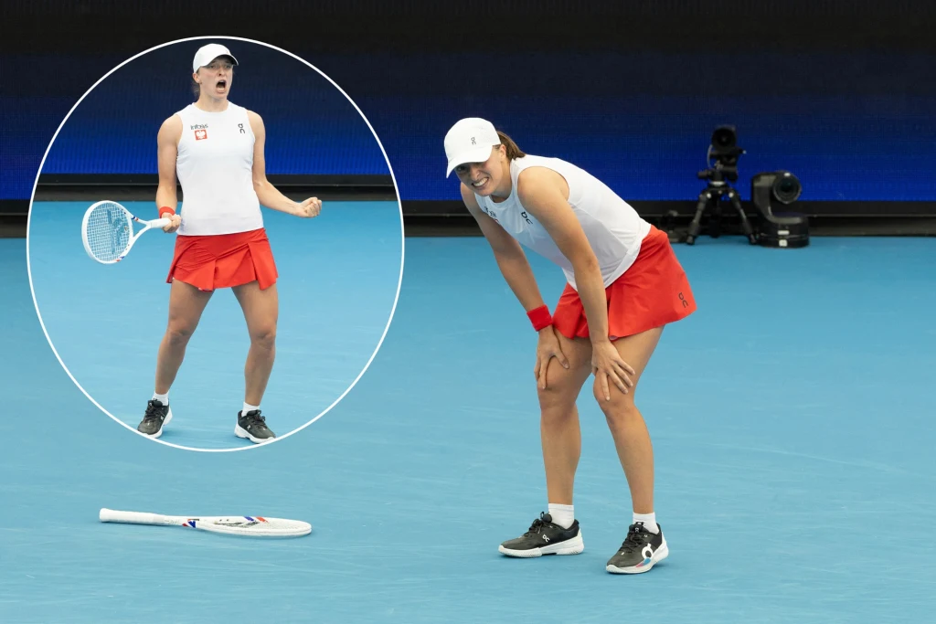 Iga Świątek Radość i zmęczenie Igi Świątek po meczu z Jeleną Rybakiną