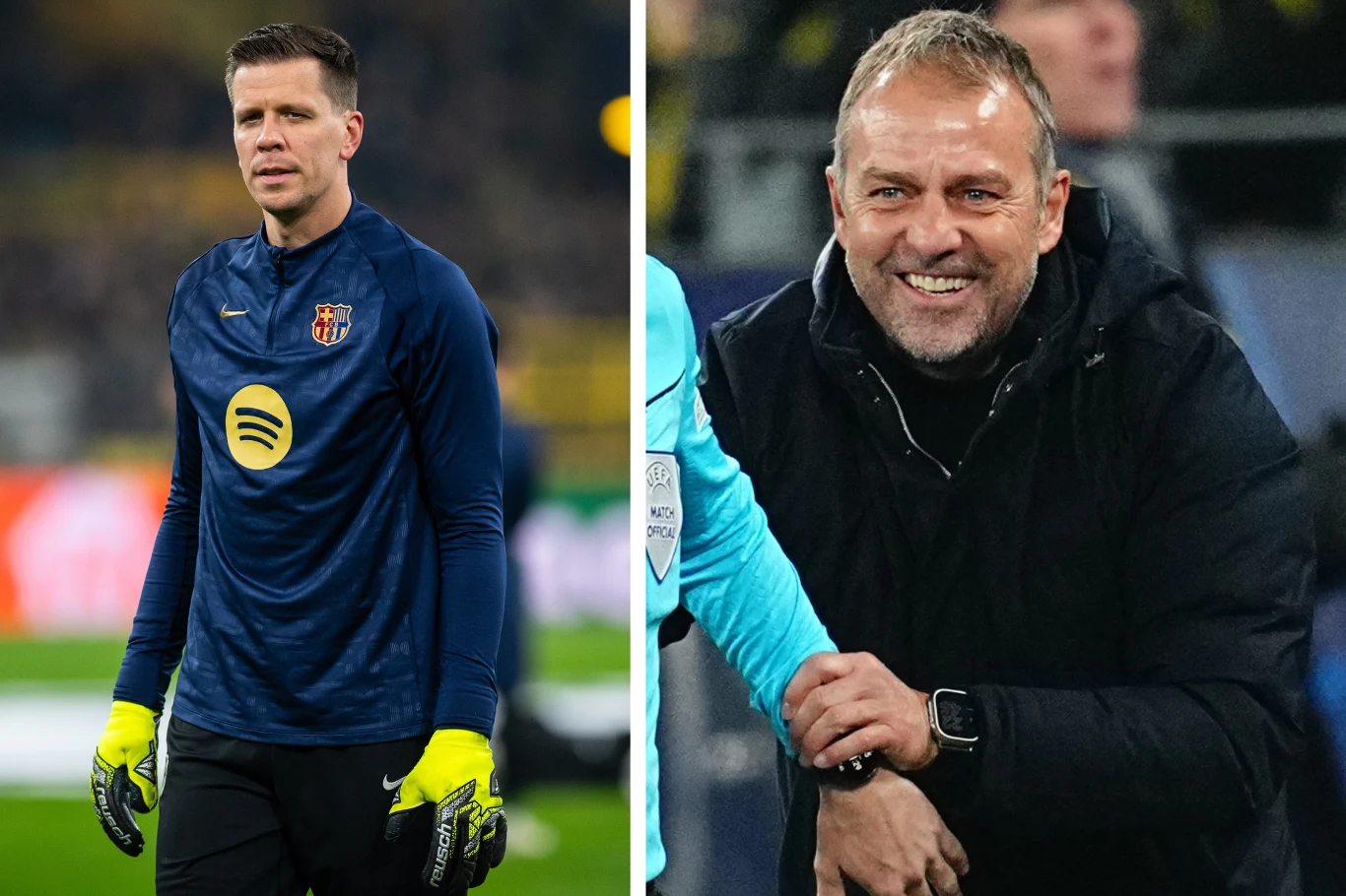 FC Barcelona. Na zdjęciu Wojciech Szczęsny oraz trener Hansi Flick