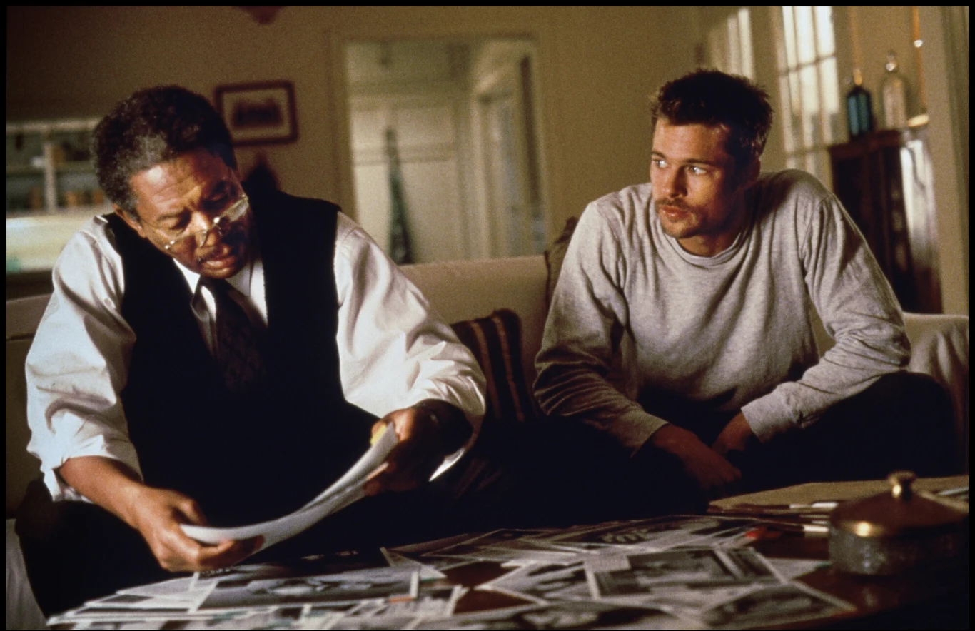 Morgan Freeman i Brad Pitt w scenie z filmu "Siedem" Morgan Freeman i Brad Pitt w scenie z filmu "Siedem"