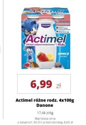 Actimel Kids Napój jogurtowy o smaku truskawkowo-bananowym 400 g (4 x 100 g) niska cena