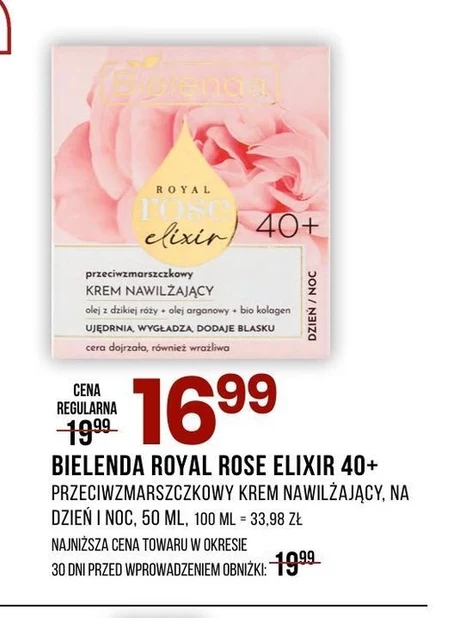 Bielenda Royal Rose Elixir 40+ Przeciwzmarszczkowy krem nawilżający dzień noc 50 ml