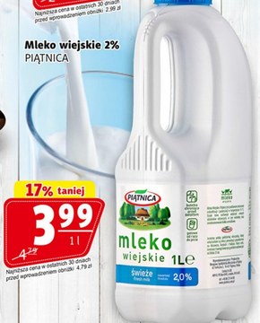 Piątnica Mleko wiejskie świeże 2,0% 1 l niska cena