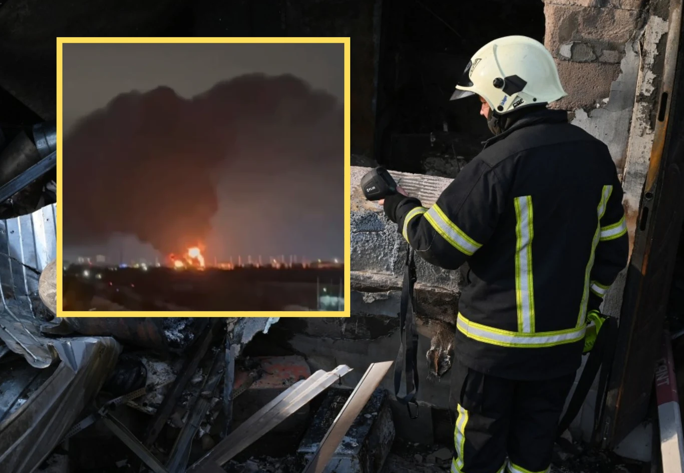 Atak ukraińskich dronów w obwodzie saratowskim. Kłęby dymu nad miastem Engels Atak ukraińskich dronów w obwodzie saratowskim. Kłęby dymu nad miastem Engels