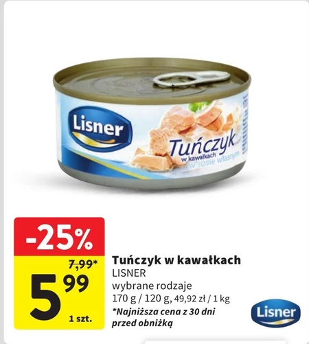 Lisner Tuńczyk w kawałkach w sosie własnym 170 g